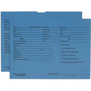 Blue Summit Vehicle Deal Jackets for Dealerships, Blue, Pre-Printed, Car Jacket, Pack of 100 Dealer Record Envelopes