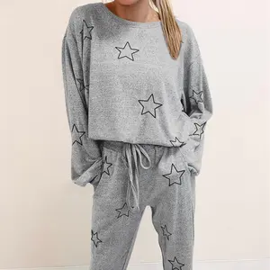 Starry Nights Drawstring High Waist Lounge Set in Gray