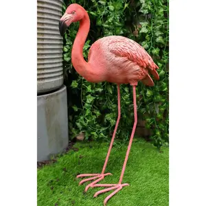 27" Tall Realistic Zen Graceful Tropical Pink Flamingo Standing in Repose Statue