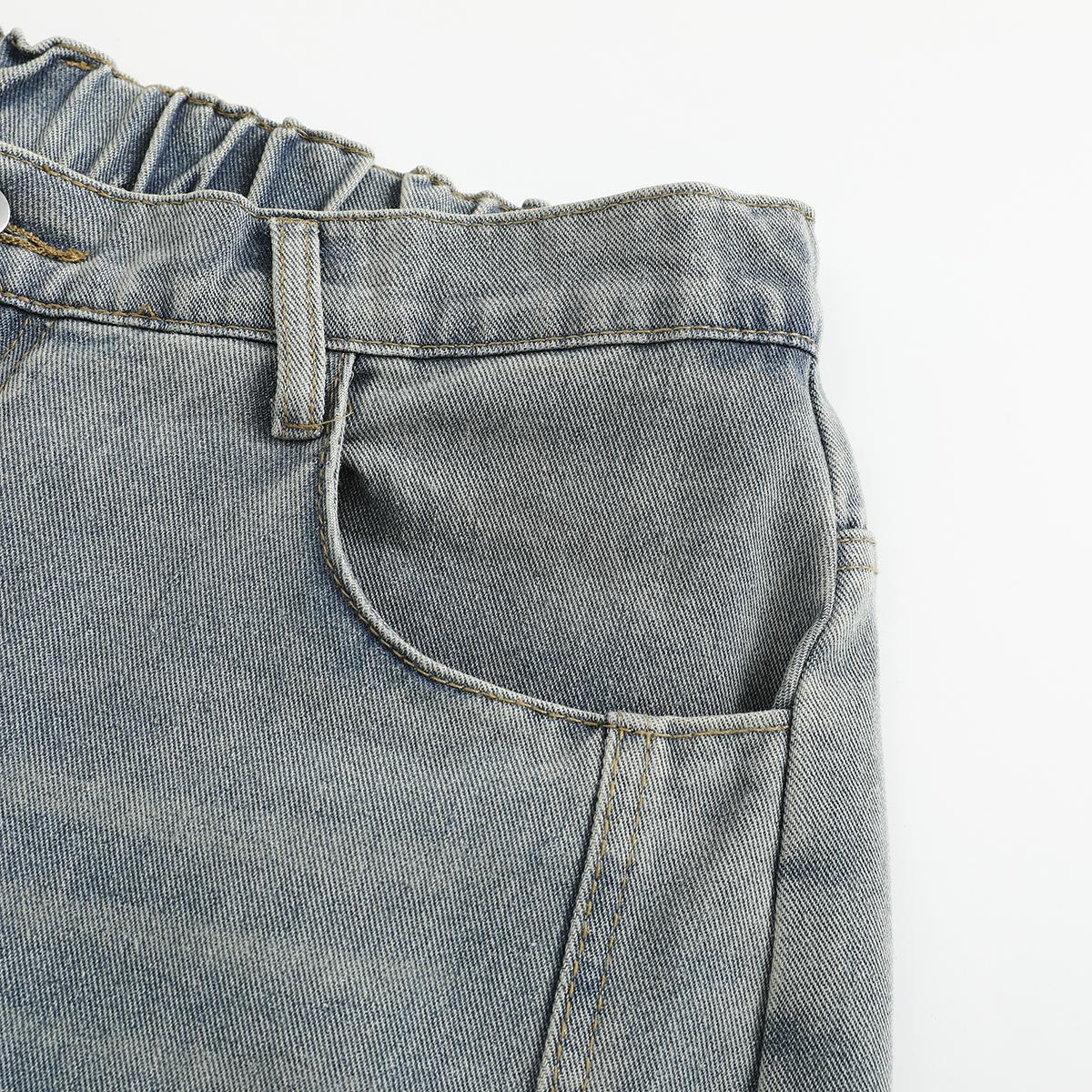 Men's Dark Gray Washed Plain Menswear Baggy Jeans - Elastic Waistband, Wide Straight Legs, Vintage Hip-Hop Swag Clothes, Plus Size Men's Clothing Casual Long Streetwear Pants