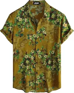 Mens Hawaiian Shirt Short Sleeve Button Down Tropical Casual Floral Lightweight Polyester Breathable Top for Summer Casual Wear
