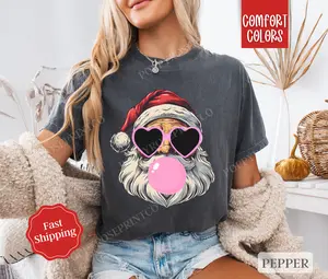 Santa Claus Bubble Shirt Comfort Colors Holiday Tshirt,  Women's Holiday Tee christmas shirt retro christmas