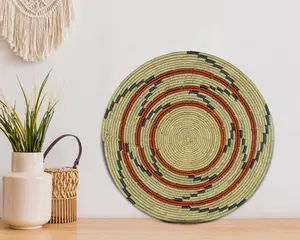 Handwoven Matt Basket 14-Inch, Boho Wall Basket Decor, Rustic Woven Placemat Basket, Handmade Eco-Friendly Sea Grass Basket, Hanging Ornaments, Housewarming Gift