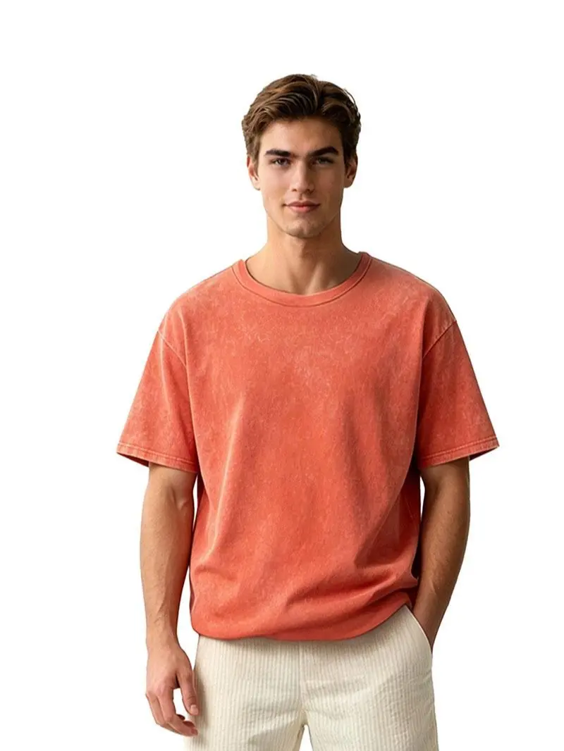 Oversized Orange Tshirts Unisex Gym Vintage Heavyweight T Shirts Cotton Workout Acid Wash Baggy Tees Youth sports apparel
