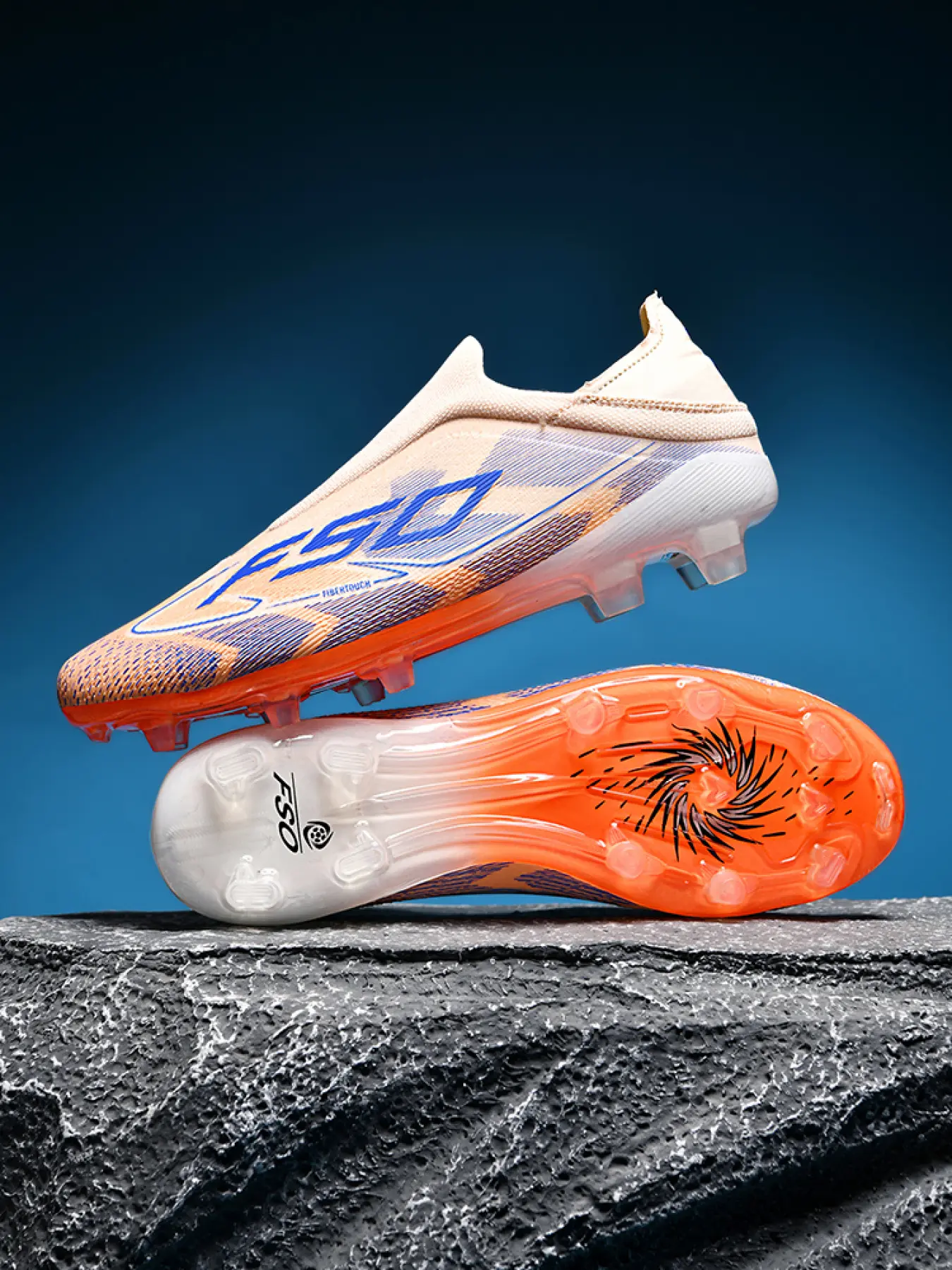 Parent - child White - Blue Color - blocked Long Spikes Football Shoes, Football Boots, Lightweight Competitive Style, Breathable Mesh Material, Strong Grip & Enhance Athletic Performance, Ideal for Parent - child Football Training & Competitions