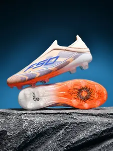 Parent - child White - Blue Color - blocked Long Spikes Football Shoes, Lightweight Competitive Style, Breathable Mesh Material, Strong Grip & Enhance Athletic Performance, Ideal for Parent - child Football Training & Competitions
