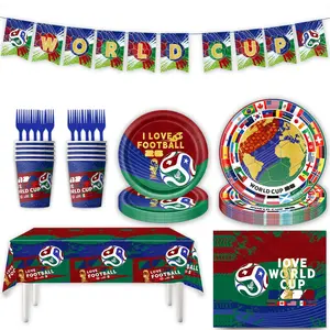 World Cup Soccer Theme Party Supplies Set, Paper Plates Napkins Tablecloth Banner Decor Props Balloons, Usa Mexico Canada Football Festival