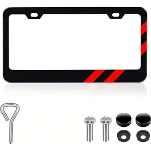 1PC Matte License Plate Frames for Dodge Charger Accessories Challenger Durango Universal Solid Rust-Proof Aluminum License Plate Cover for Front and Rear Car Tags (Red Trim)