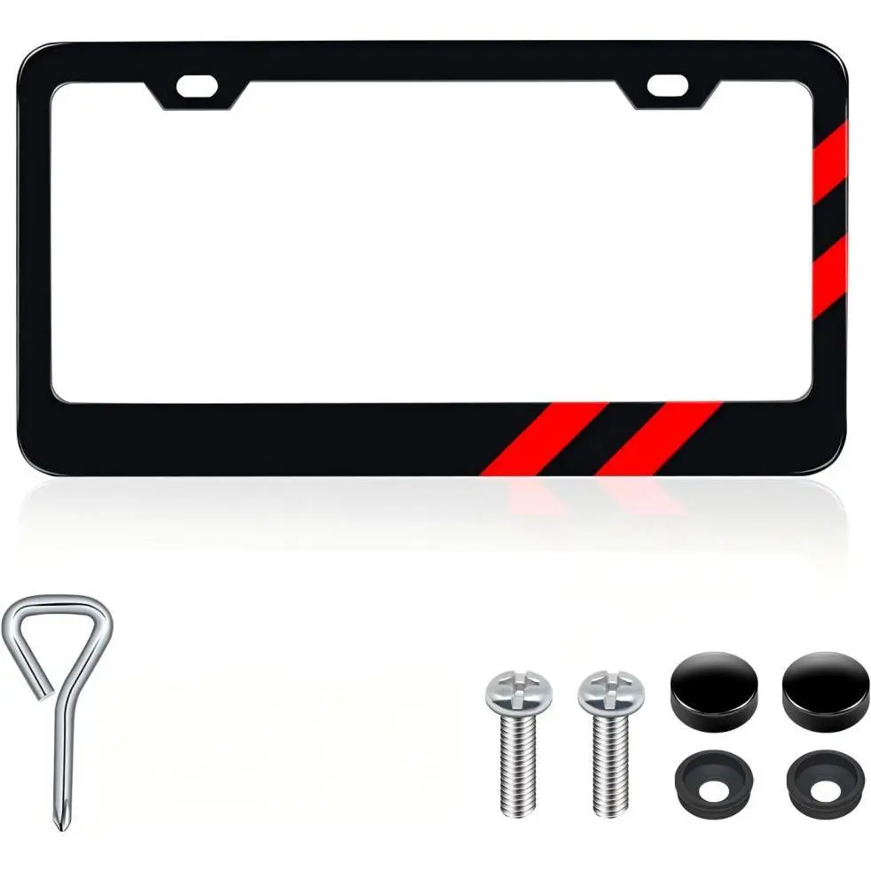 1PC Matte Rust-Proof Aging-Resistant Aluminum License Plate Frame - Dodge Charger, Challenger Accessories, Universal Front/Rear License Plate Cover with Red Trim