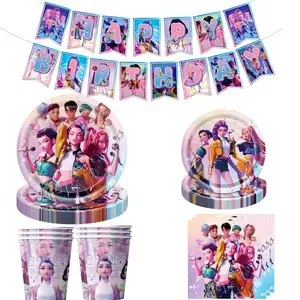 [K-POP] Pink Girl Group Birthday Party Decoration Set — Banner, Cake Toppers, Balloons, and Party Favors Happy KPop Piata Gold Themed Graduation Supplies Kit