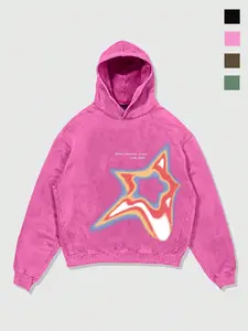 Unisex Art Print Hoodie with Colorful Star Prints, Soft Washed Pullover Sweatshirt, Trendy Street Style for Casual Wear
