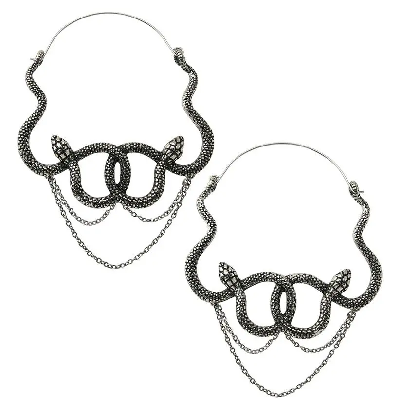 Twisted Snake Dangle Chain Plug Hoops