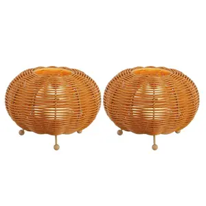 Kairi 5.75" Modern Bohemian Indoor/Outdoor Faux Rattan Lantern Rechargeable/Cordless Dimmable Integrated LED Table Lamp