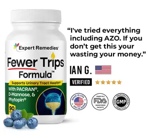Expert Remedies Fewer Trips Formula Digestive Comfort & Gut Support Supplement with PACRAN D Mannose & Phytopin for Bladder Control