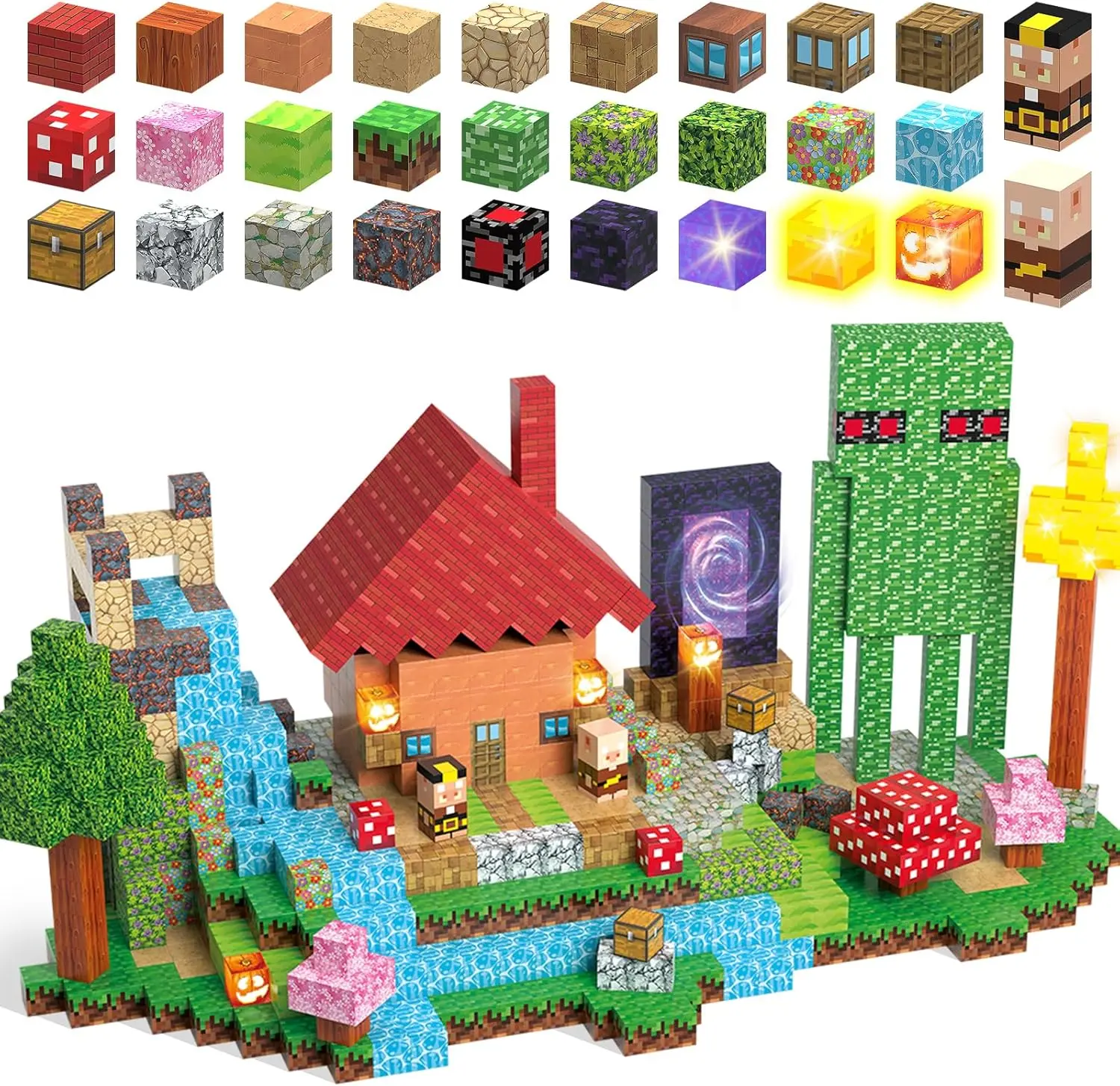 Buy one, get one free (same item) 166PCS Magnetic Blocks with Light Blocks - Magnetic Blocks for Kids Ages 4 5 6 7 8 9 10,STEM Montessori Children Sensory Toys 4-8 Years Boys Girls Christmas Birthday Gift