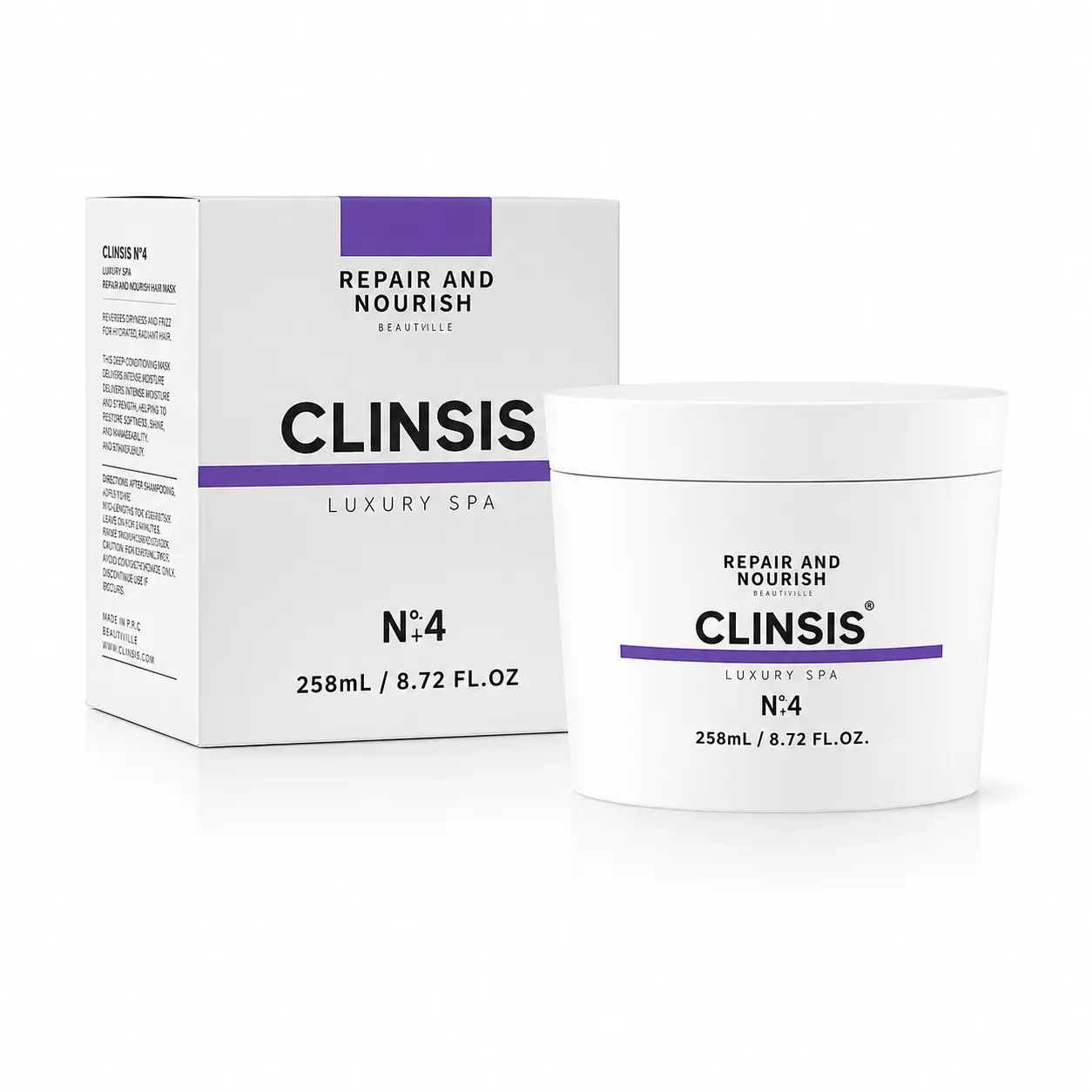 CLINSIS Nº4 Deep Repairing Hair Mask, 258ml, Infused With Moroccan Argan Oil & French Marula Oil, Salon-Grade Anti-Frizz Conditioner, Long-Lasting Fragrance, Nourishes Dry Frizzy Damaged Strands (Bleached/Color-Treated), Restores Silky Smooth Hair