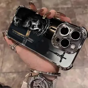 Religious Cross Jesus Faith Phone Case Suitable for iPhone 16/15/14/13/12/11 Xs Pro Max Plus four corner airbag anti-collision electroplated phone case A017 Screen Protector Protection Smartphone Cellphone virgin mary pattern phone case