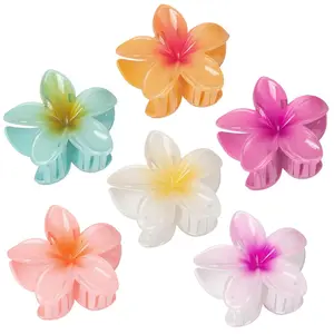 6 Pcs Flower Hair Claw Clips for Women Girls, Hawaiian Hibiscus Flower Hair Clips, Cute Vacation Beach Hair Accessories