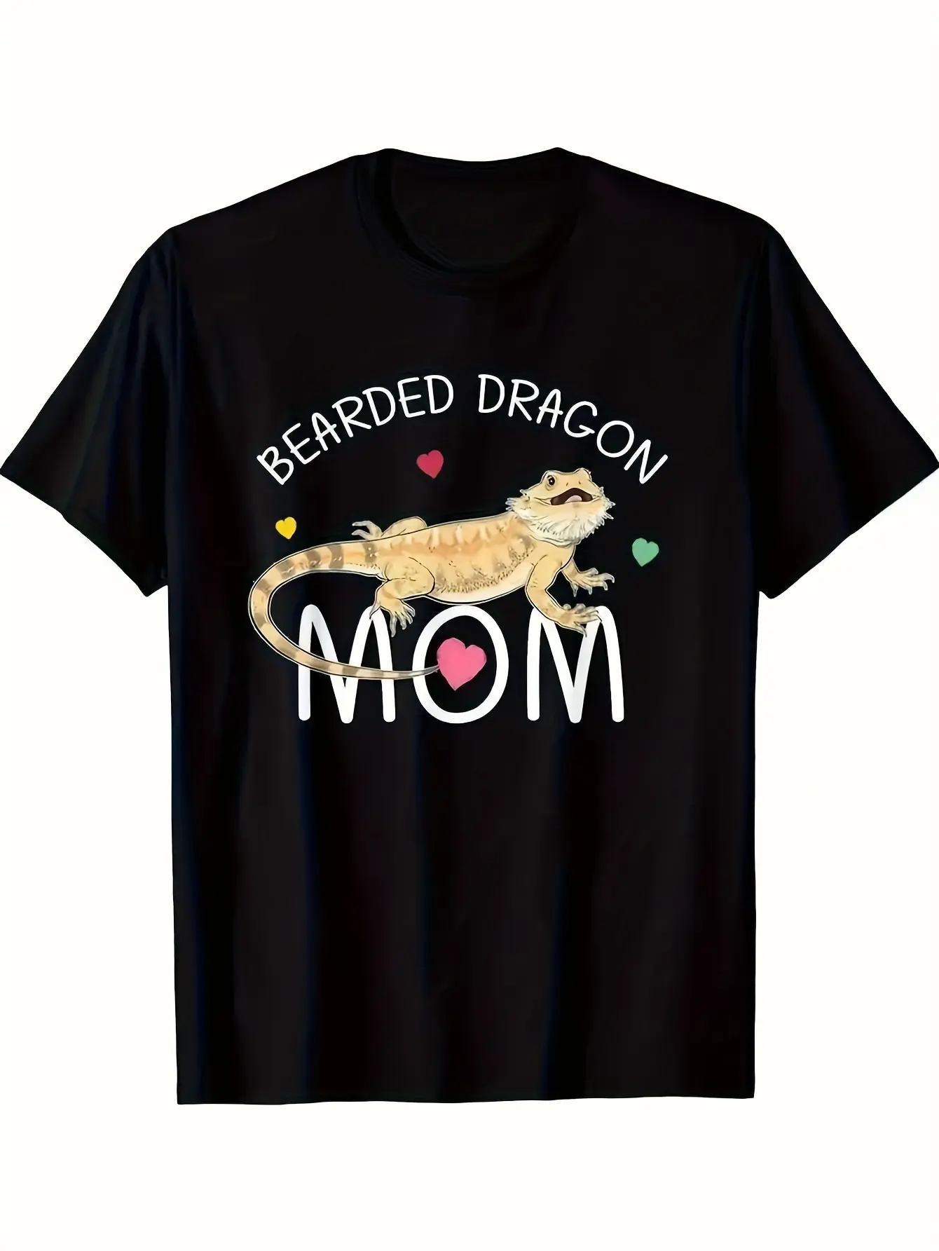 Bearded Dragon Mom Heartbeat Design Reptile Lover Theme Unisex Graphic Tees Casual Men's Top Vintage Funny T-shirt Crewneck Breathable