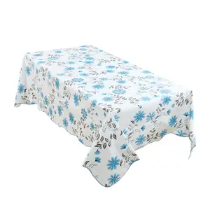 Unique Bargains Seamless Water Vinyl Rectangular Tablecloth 54 x 71 Inch for Wedding/Restaurant/Parties Tablecloth Decoration Blue Flower Pattern Floral Printed