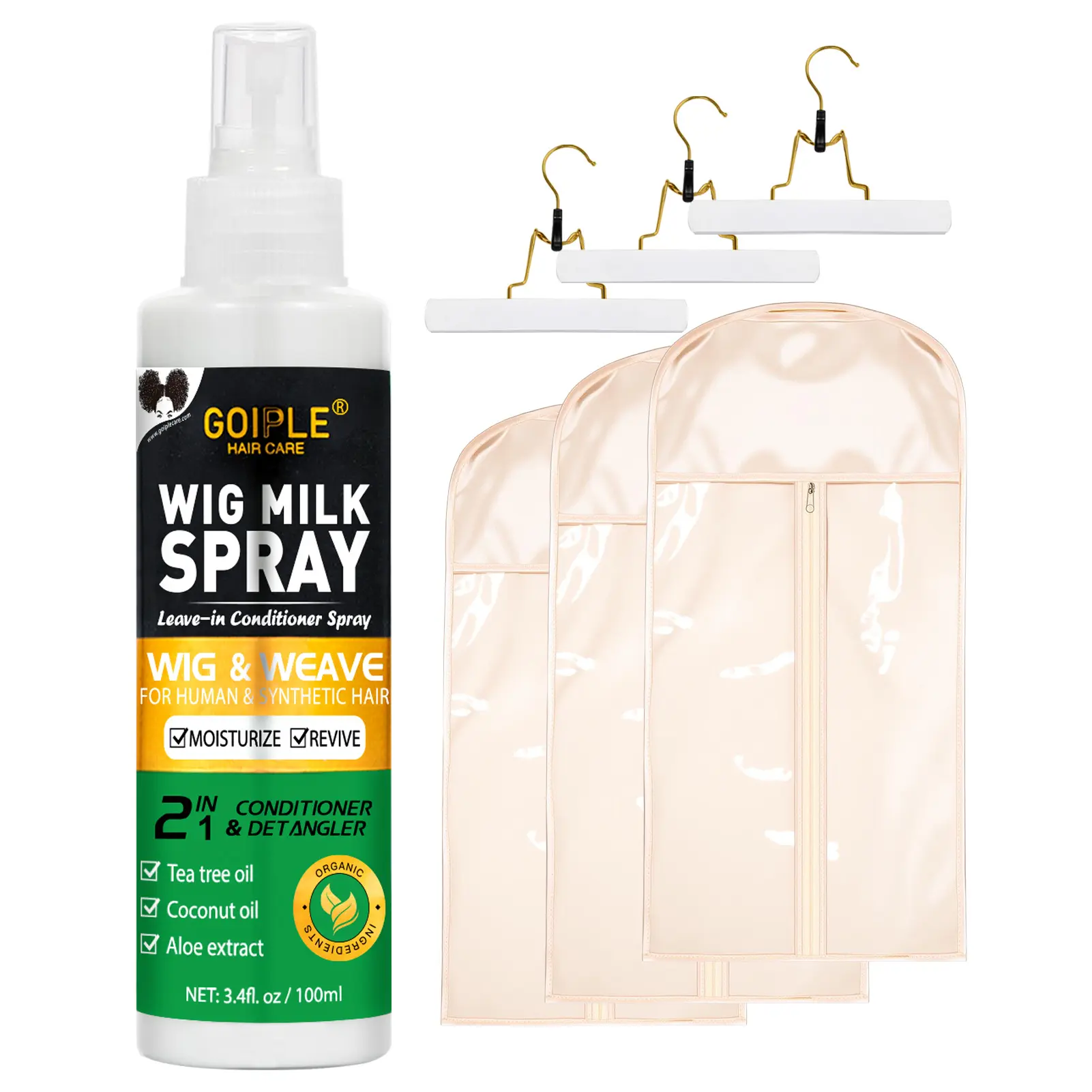 wig milk spray&3pcs wig bag（white）