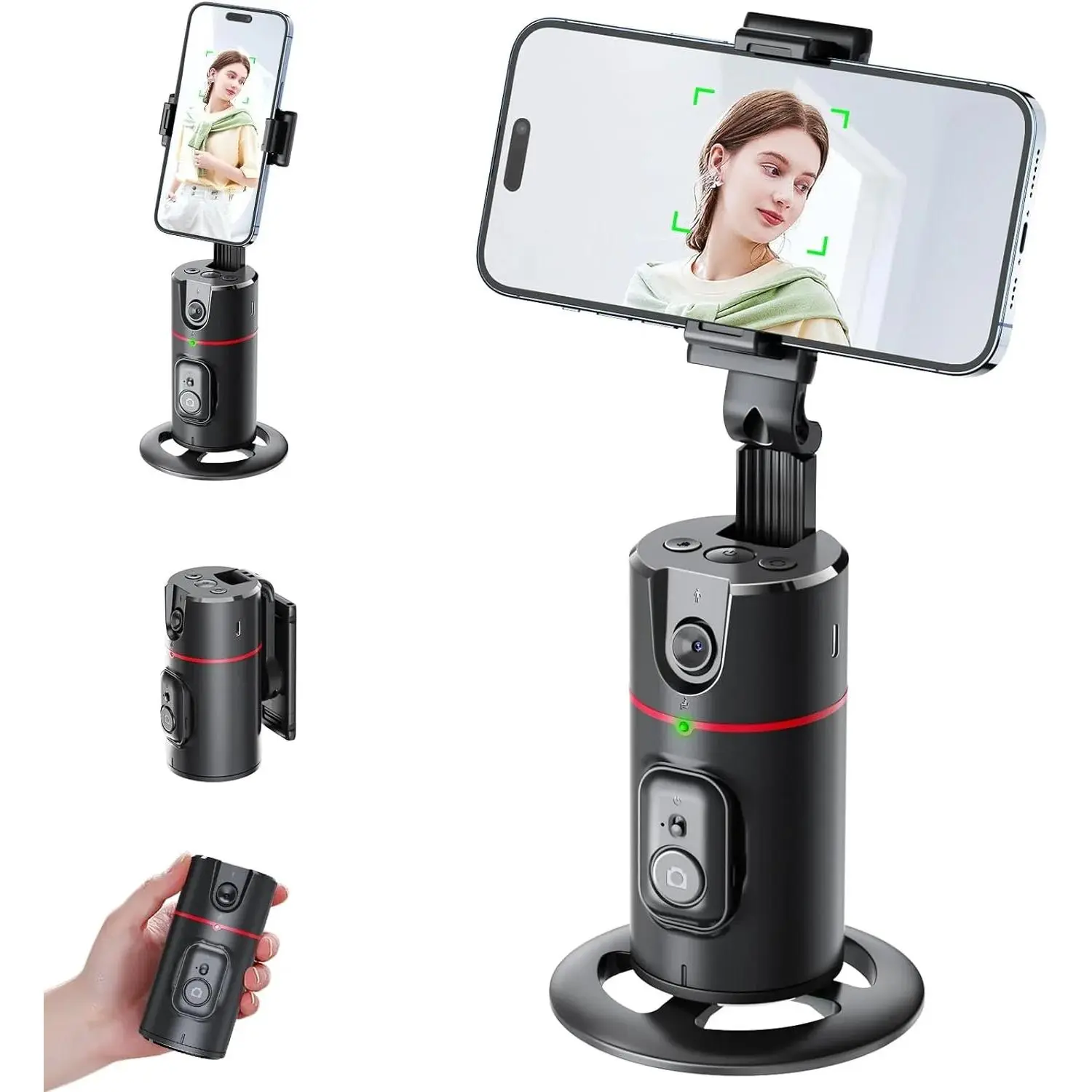 Auto Face Tracking Phone Holder Tripod, No App Required, 360° Rotation Smart Face Body Tracking Tripod Selfie Phone Camera Mount Cell Phone Stand for TIK Tok, Vlog, Live Streaming, Youtube Video