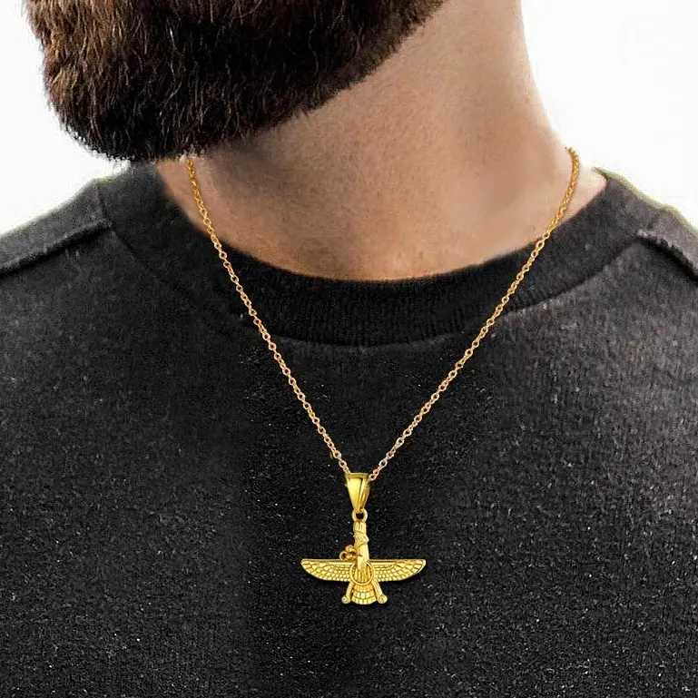 FaithHeart Farvahar Pendant Chain Necklace For Women Men Stainless Steel