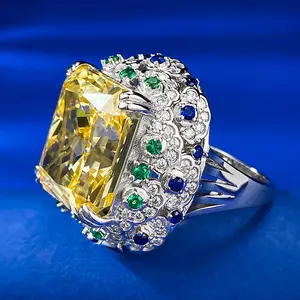 [vvjewelry] vv1704 European and American luxury set 30 carats imported high carbon diamond Radine ice cut 14*16 yellow diamond ring