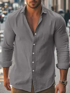 Men's Linen Button Front Shirt, Loose Fit Long Sleeve Classic Casual Top, Breathable Comfortable Fashion for Outdoor Commuting Daily Wear