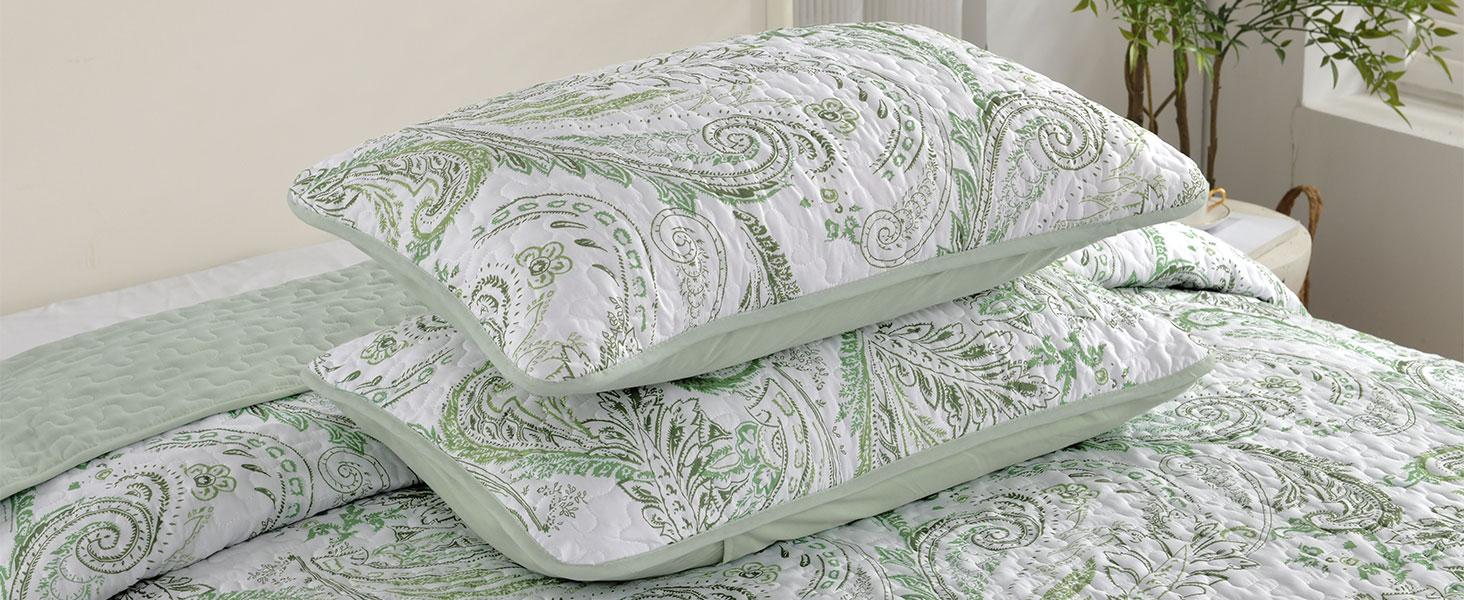 Paisley Set King Size,3 Pieces Boho Bedspread, Soft and Lightweight Microfiber Coverlet Bedding Set for All Season(110''x90'')
