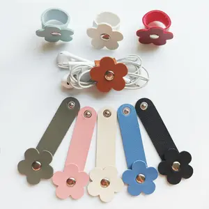 Flower Shaped Cable Organizer, 3/6pcs/set PU Leather Cable Organizer, Earphones Headphones Cable Winder Organizer, Desk Organizer for Home Office