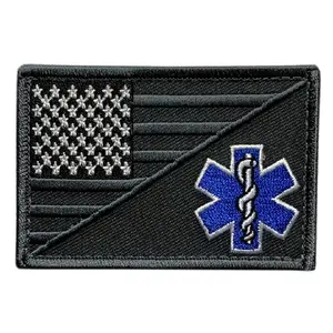 EMT USA Flag Medic EMS Tactical Patch (“Hook” Fastener - Subdued Silver-MFY15)