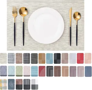 Placemats Set of 4 Beige Washable Indoor/Outdoor Vinyl Place Mats for Dining Table Durable Non-Slip Heat Resistant PVC Weave Table Mats Eco-friendly & Easy Maintenance