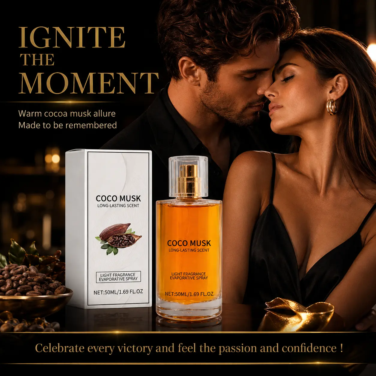 Long Lasting Gourmand Cologne for Men Coco Musk Fragrance Eau De Parfum Warm Vanilla Amber Scent 50ml Travel Size Luxury Glass Bottle Gift Box Date Night Office Wear Signature Scent Layering Fragrance Thoughtful Gift for Him Birthday Anniversary Christmas