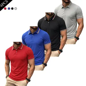 Men’s Shirts, 4-Pack Slim Fit Striped Collar Polo Shirts - Casual, Breathable Short Sleeve Tops for Business, Golf