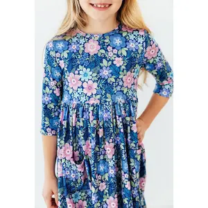 Whimsical Floral Dress 3/4 Sleeve Pocket Twirl Dress | Floral Easter Dress | Floral Twirl Dress