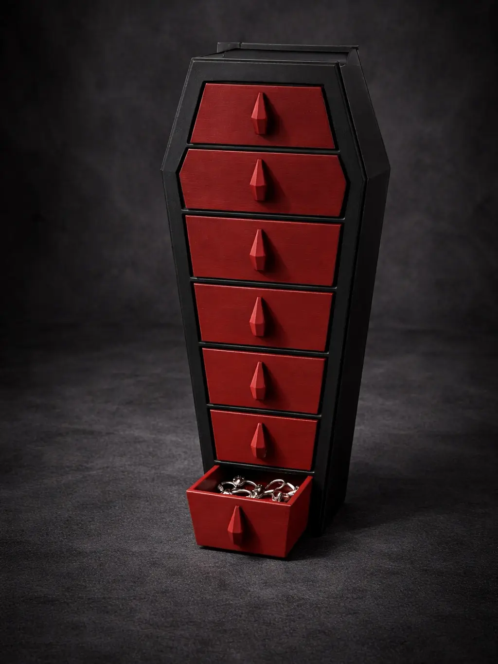 Coffin Drawer Organizer – Gothic Storage Box with 6 Drawers, Jewelry & Small Item Organizer, Spooky Room Decor