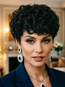 Fashion Fluffy Short Curly Wigs Human Hair Full Machine Made Beginner Friendly Daily Styling Women Hair Wig