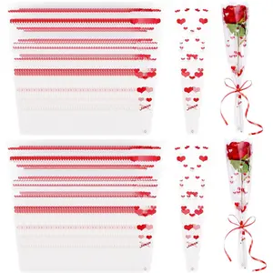 100 count Single Rose Sleeve, Single Flower Sleeve, Flower Bouquet Sleeves for Valentine's Day Graduation Mother's Day Wedding Birthday Party (Red)