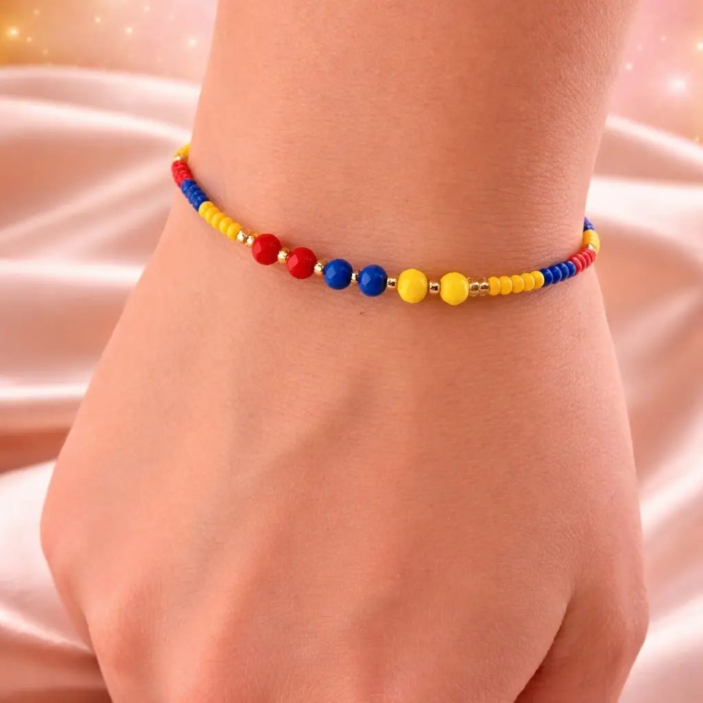 Colombian Flag Adjustable Bracelet with Evil Eye Charm – Handmade Beaded Cord Bracelet | Protection Jewelry | Red Yellow Blue Wristband