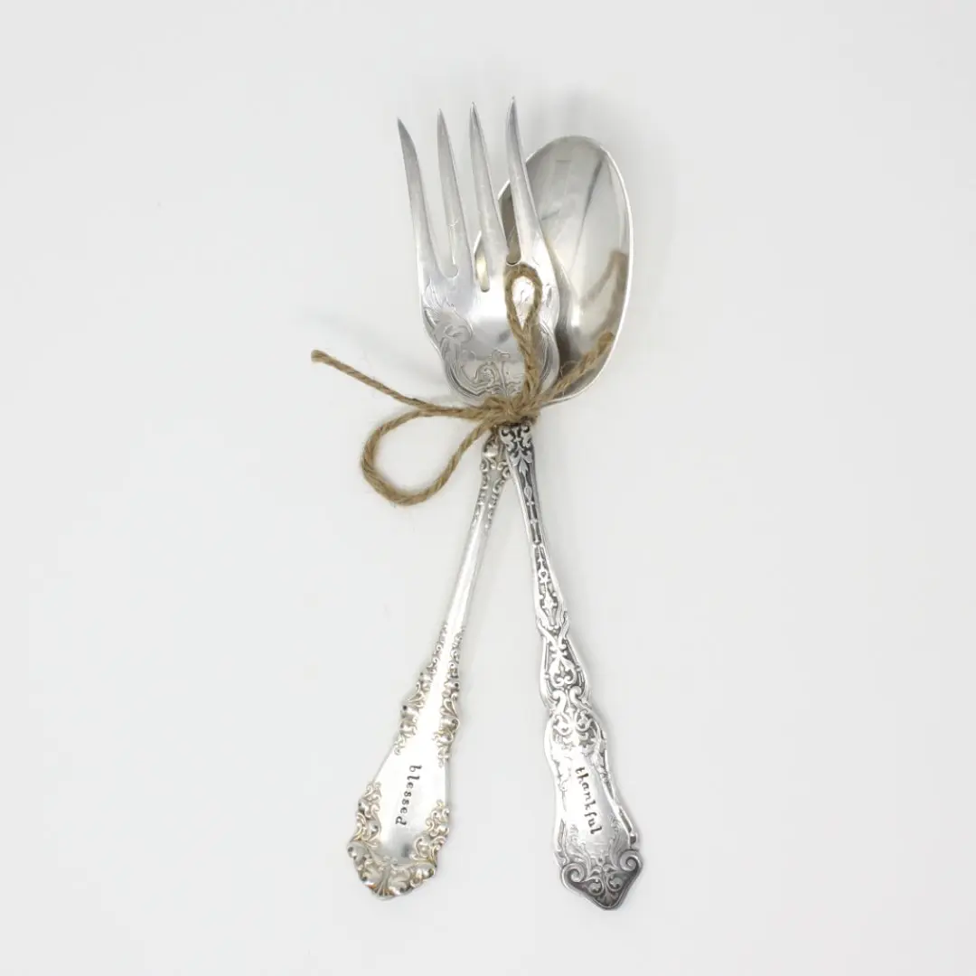 Vintage Spoons - "Blessed" and "Thankful" Serving Set