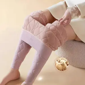 1pc DONQE Women's High-Waisted Thermal Underwear Pants - Winter Fleece-Like Leggings, Multi-Layered, Soft Inner Tights for Cold Weather, Tummy Control & Opaque Base Layer (Pink/Lavender) - Hand Wash/Dry Clean Fabric Polyester Womenswear Black Pair