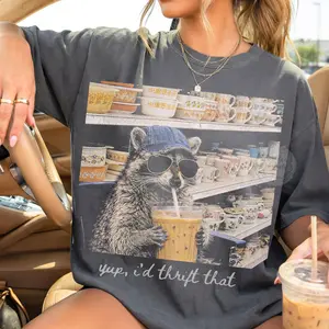 Funny Raccoon Thrifting Shirt, Thrift Store Shopping Graphic Tee, Vintage Thrift Store Humor Tee, Comfort Colors Unisex T-Shirt, Gift for Thrift Lovers, Gift for Men, Gift for Women, Crew Neck T-shirt, Trending T-shirt