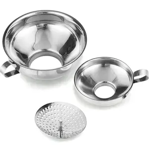 Canning Funnel with Strainer for Wide and Regular Mason Jars - Wide-Mouth Funnels for Kitchen Use - Canning Supplies Kit - Stainless Steel - 3 Pack (Small and Large), (wide funnel set)