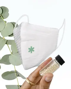 Aromatherapy Pearl Face Mask - Eucalyptus Peppermint Lemon Scent. Eucair Essential Oil Face Covering. Olfactory Training + Smell Therapy. Hand Washable Reusable 3 Layer Filter Protection For Pollen Dust Men + Women. Eco Friendly + Breathable (S/M, White)