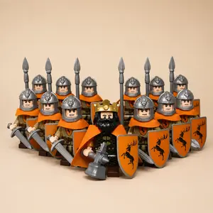 13PCS Medieval King Knight Building Block Mini Figures Set, Fantasy Castle Soldier Army Toys with Shields, Spears and Weapons, MOC Battle Scene Accessories