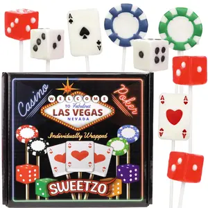 Assorted Casino Themed Lollipops, Dice, Playing Cards and Poker Chip Shaped Suckers, Unique Party Favor Candy, 24 Count
