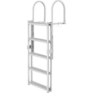 VEVOR Retractable Dock Ladder 5 Steps, Aluminum Sliding Pontoon Boat Ladder with 48"-60" Adjustable Height, 4" Wide Nonslip Pedals, Swim Step Ladder for Boat/Lake/Pool/Marine Boarding