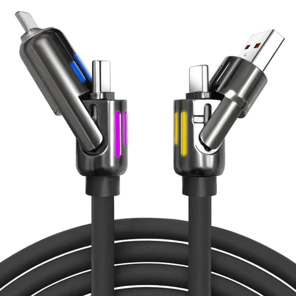[Back to School] 240W 4-in-1 USB-C Cable Fast Charging Type C Charger, Data Sync, USB-A/Lightning Compatibility, Aluminum & Silicone Build, for iPhone 16/15, iPad, Smartphone, Cellphone, Android Device,  Samsung, Laptop