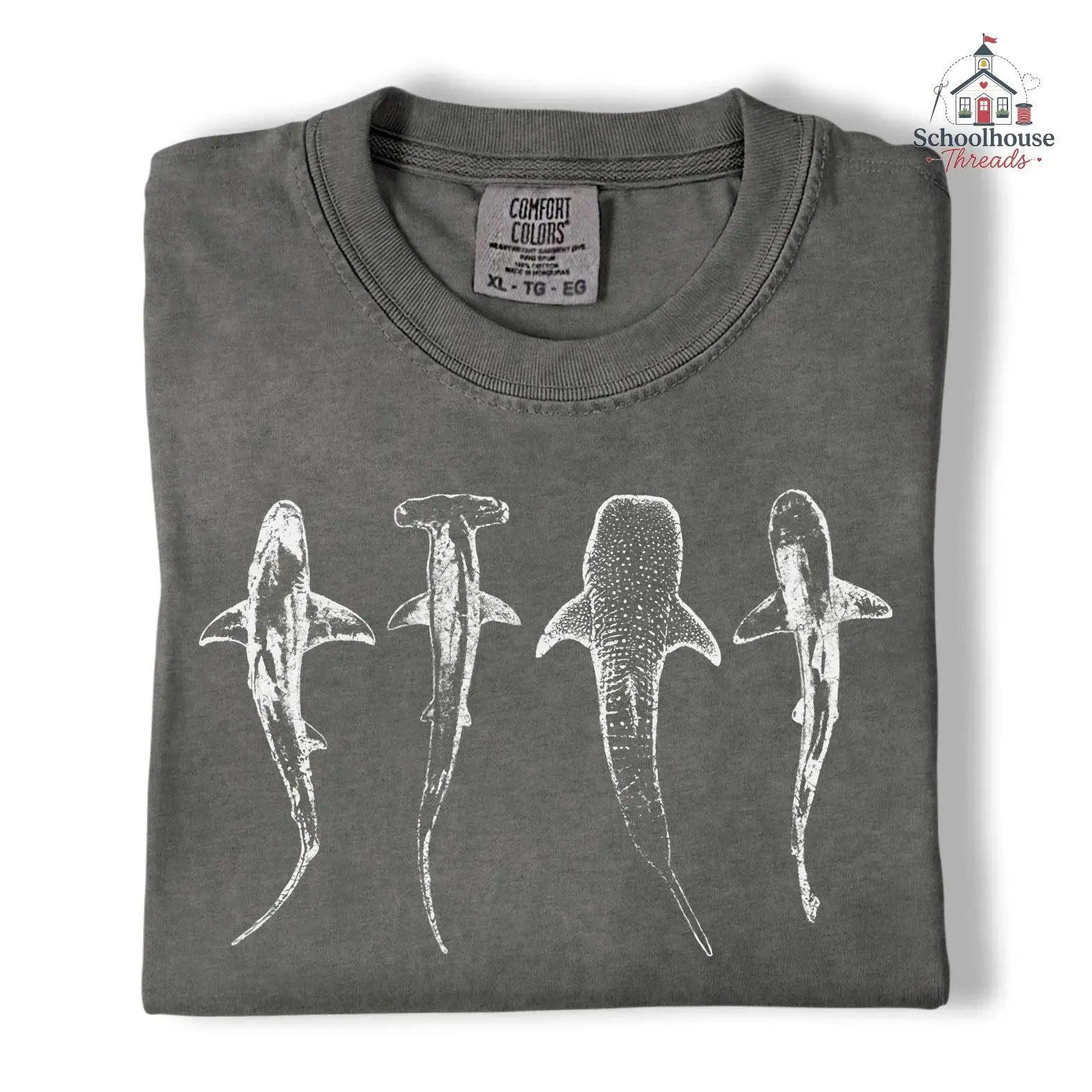 Comfort Colors Shark Shirt, Vintage Shark Silhouette Graphic T-shirt for Shark Lovers and Scuba Divers, Apparel Made In The US - Schoolhouse Threads		
